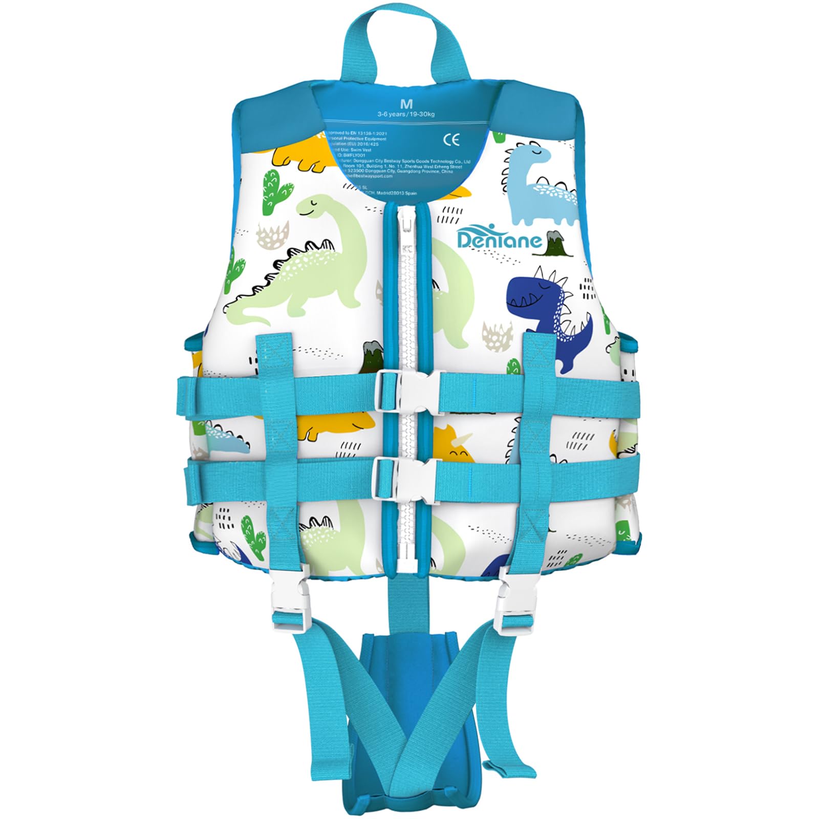 Denlane Giubbotto da nuoto per bambini in neoprene 2 ai 9 anni, Certificato TÜV - Bianco/Blu/Rosa