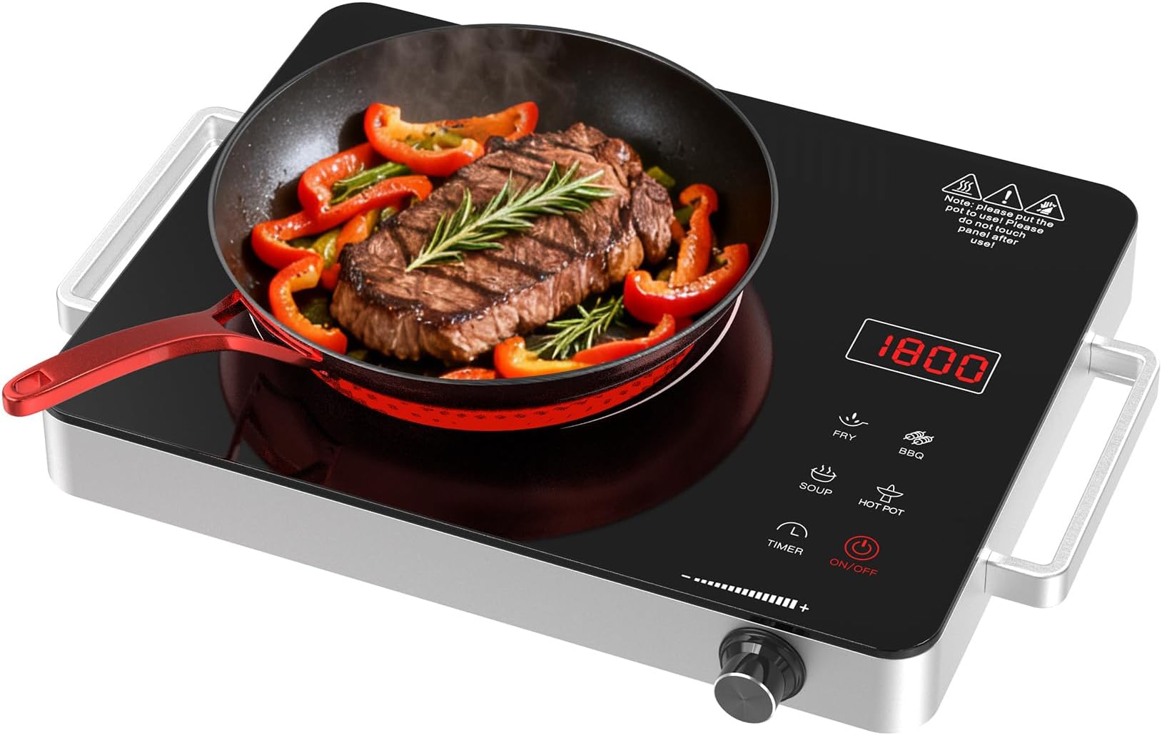 Electric Cooktop,Portable Electric Cooktop 1800W Single Burner Stove with Plug,Hot Plate Countertop,110V-120V Infrared Burner,Child Safety Lock,Timer,Touch and Knob Control