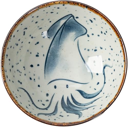 Miniatura 5 de TJ Global Juego de 6 cuencos de cerámica tradicional japonesa con diferentes diseños de pescado para arroz, ensalada, sopa, cereales, aperitivos,