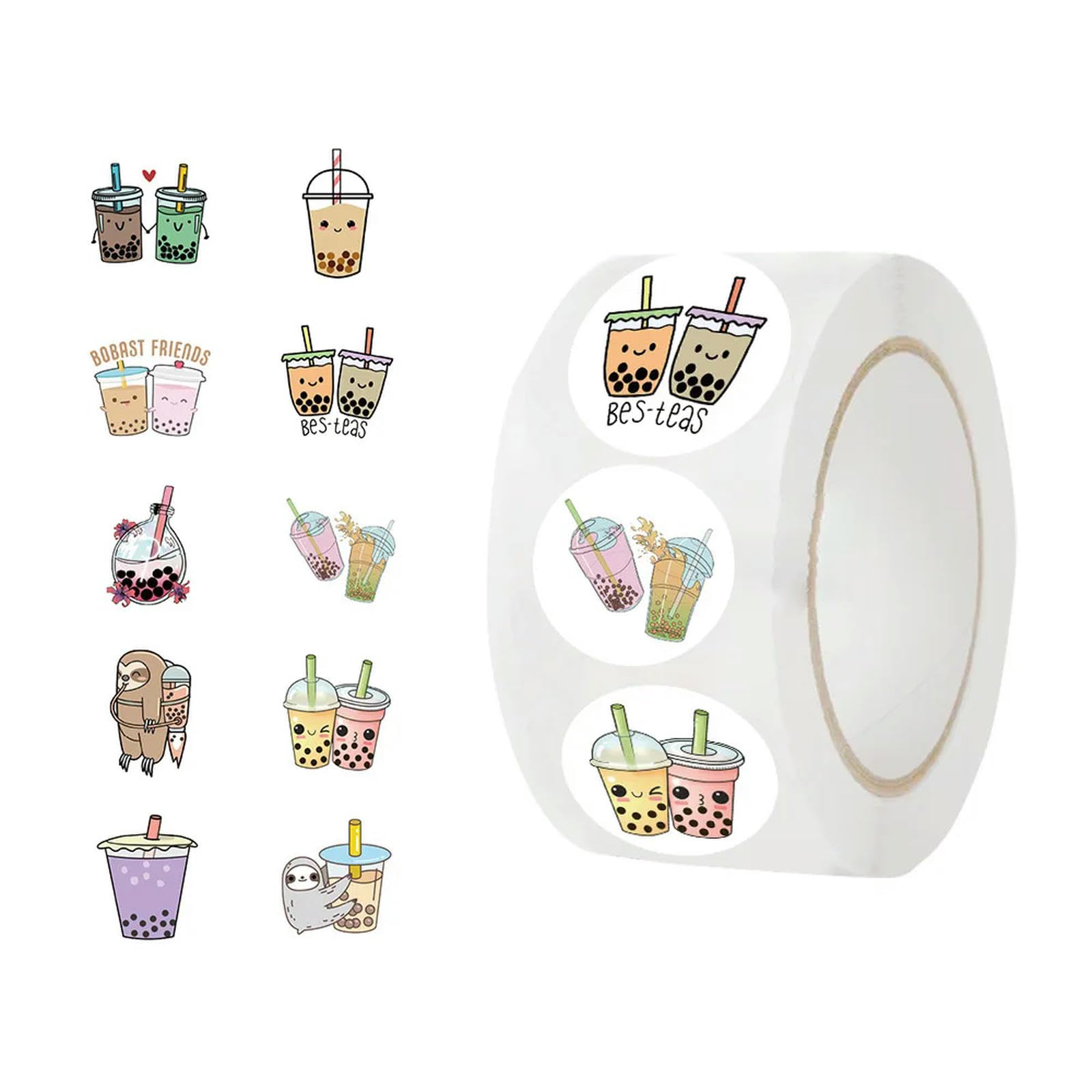 Tvivid Girls 500Pcs Cartoon Pearl Milk Tea Stickers Pack For Boba Bubble Teas Decal Sticker To Diy Reward Sealing Label Laptop Guitar