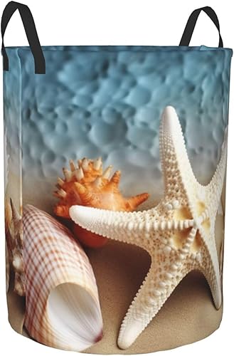 Miniatura 2 de Starfish Coral and Seashell print Circular Hamper Waterproof Storage Bin Organizer Basket Laundry Hamper With Handles For Clothes Toys Medium