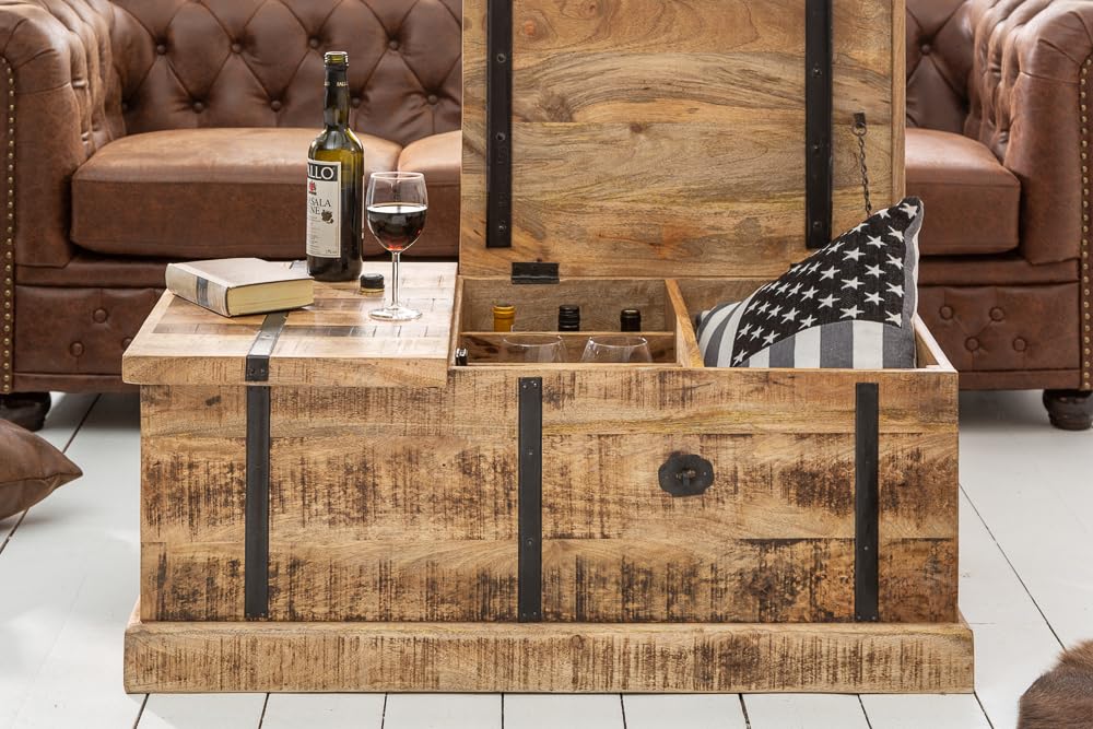 invicta INTERIOR Massivholz Couchtisch Bodega 100cm Mangoholz Hausbar Truhe Tisch Wohnzimmertisch