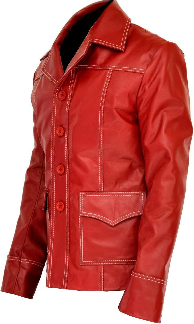 VearFit Men's Fight Club movie Black and Red Real Leather Jacket Replica