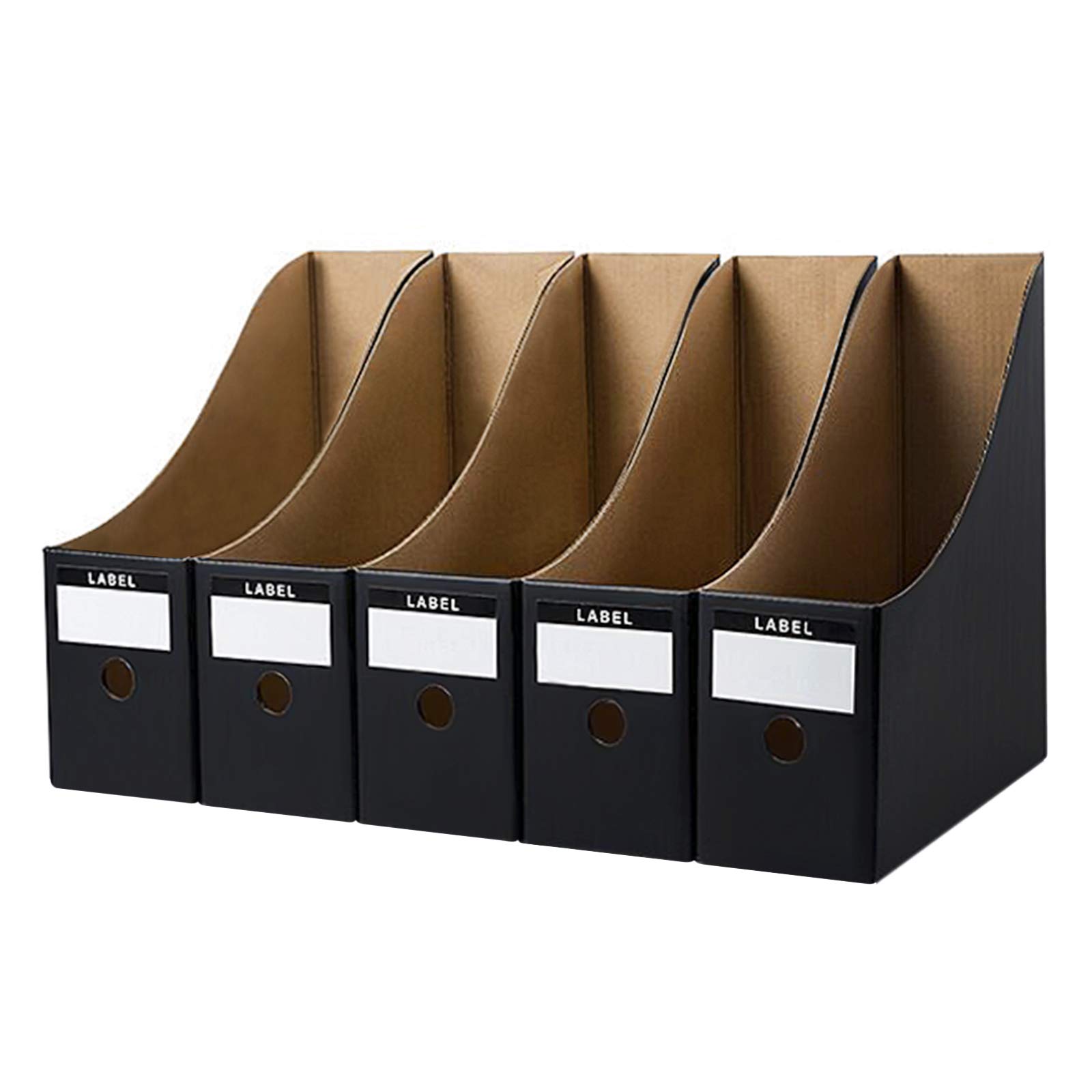 5PCS Kraft Paper File Magazine Holder with Labels Cardboard Magazine Book Rack Files Folder Lever Arch Desk File Organizer Sorter Document Cabinet Storage Box File Dividers for Office School Dormitory