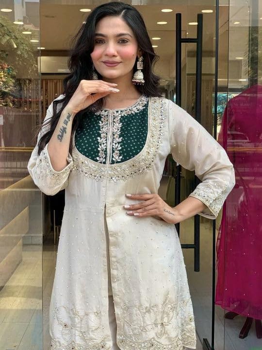 Image of Wedding Outfit For Women Embroidered Shrara Set For Women Designer Silk Kurta With Sharara Pants Festive Ethnic Wear Traditional Outfit For Celebrations Functions Ceremonies And Gatherings