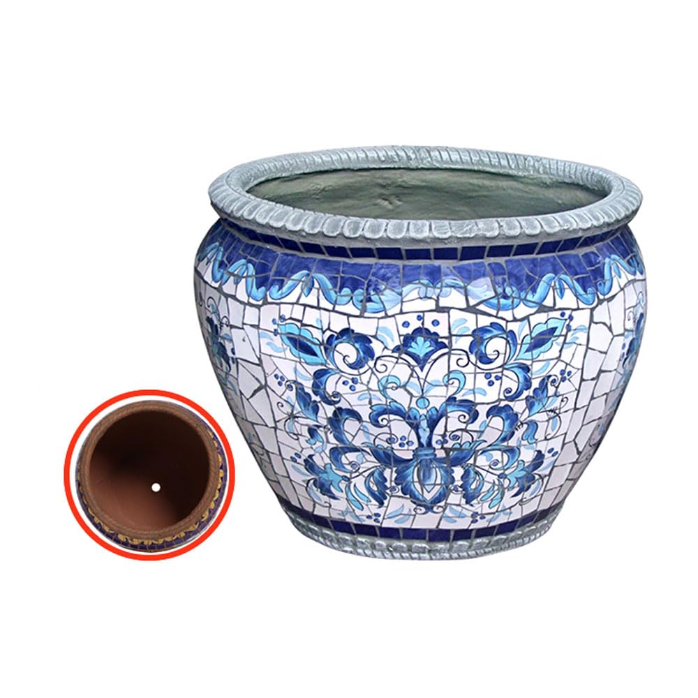 DFGHNBVC Creative Plant Pot Ceramics Outdoor Mosaic Ceramics Flower Pot Artistic Color Painting Landscape Pattern Planter Vintage Garden Patio Balcony Decor Plant Pot Hallway Corridor Plan,White