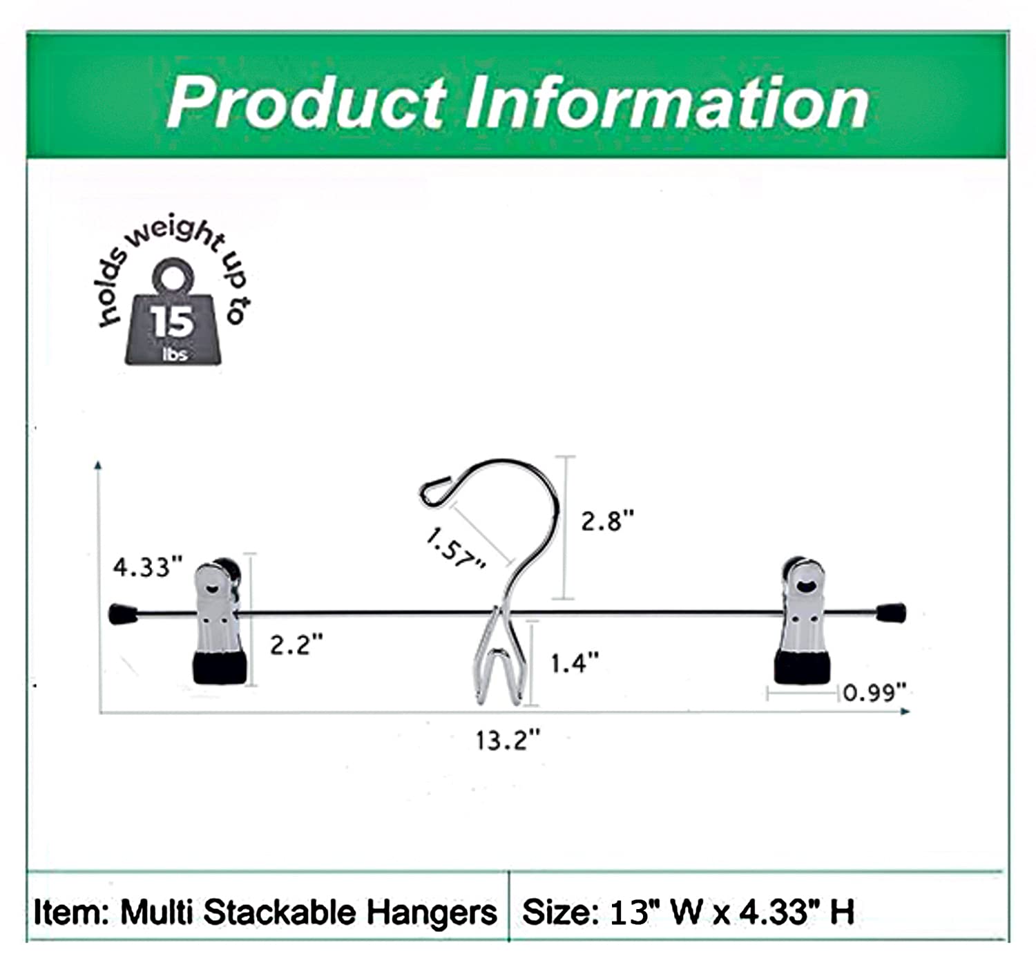 Amber Home 26 Pack Heavy Duty Add on Metal Pants Skirt Hangers, Stackable Add-on Metal Clothes Hangers with 2-Adjustable Clips, Cascading Clip Hangers Space Saving for Jeans, Slacks