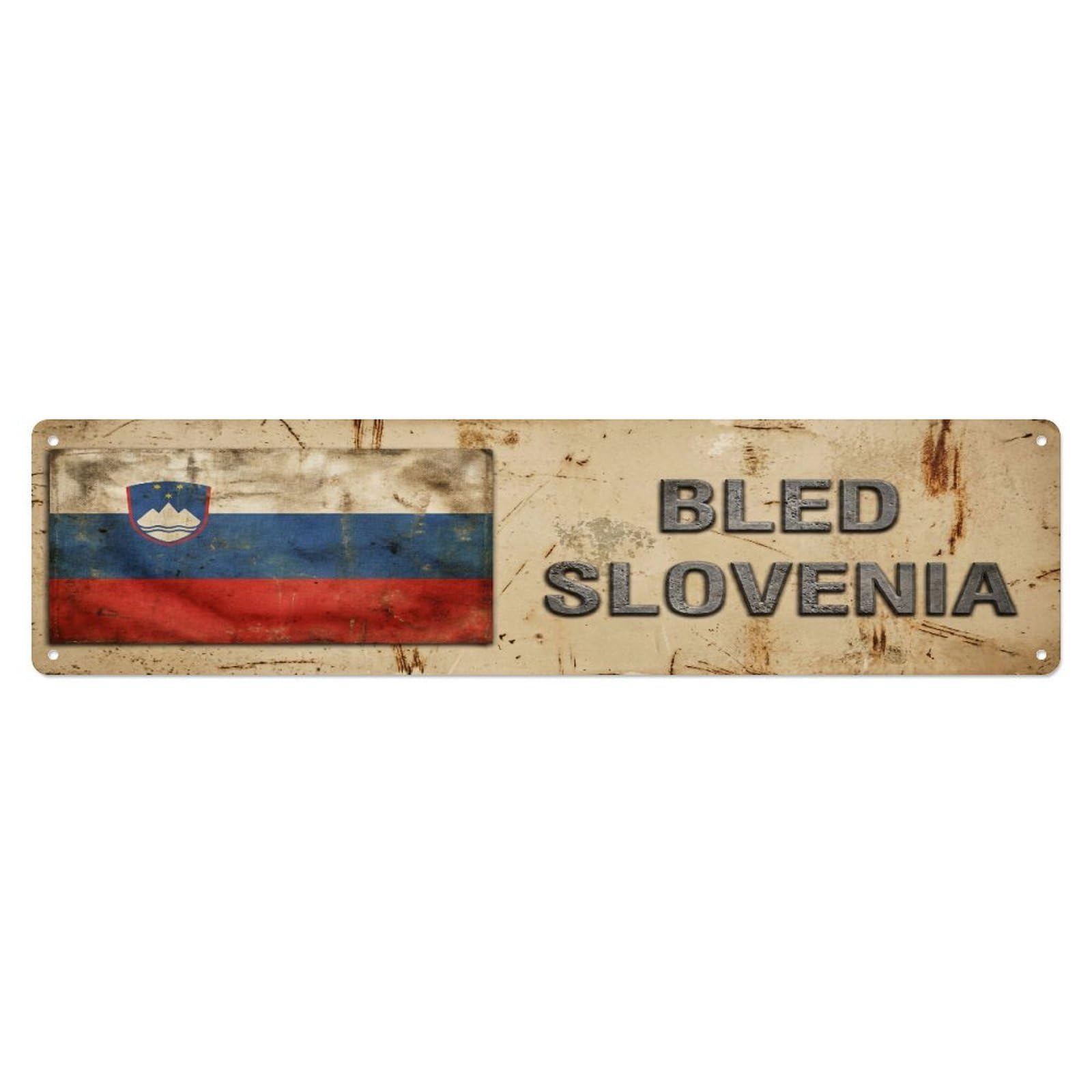 Metal Tin Sign Vintage Bled Slovenia Flag Decor Rustic Travel