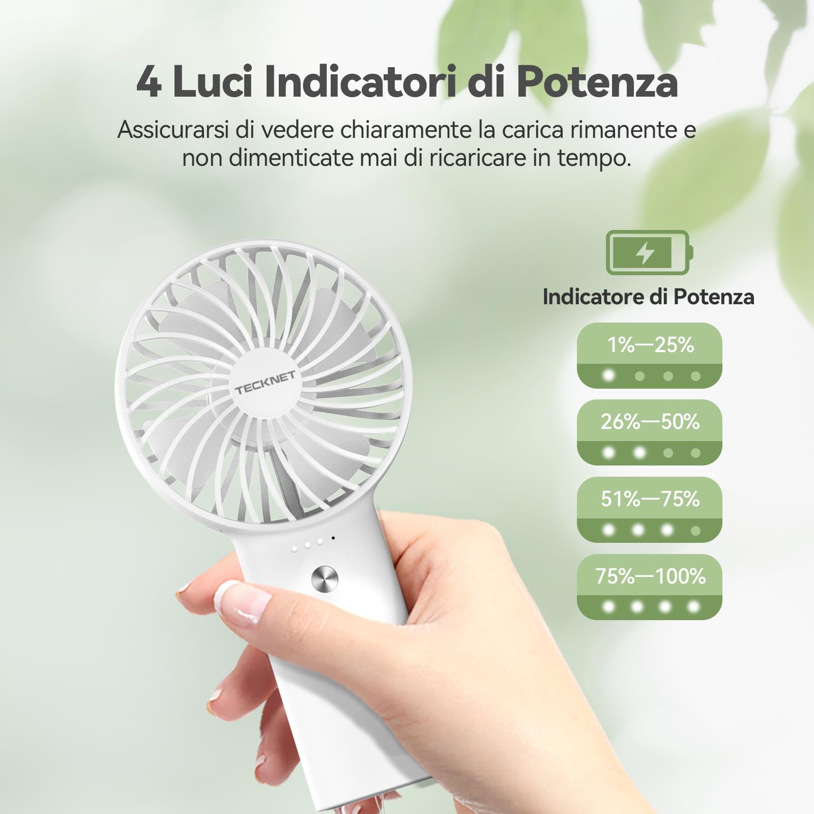 TECKNET Ventilatore Portatile, Mini ventilatore usb con Powerbank da 5200mAh, Ventilatore portatile USB Ricaricabile, 3 Velocità Regolabili Ventilatore Batteria a Mano per Viaggio/Ufficio/Esterno
