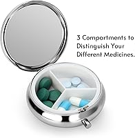 Vista 3 de Soleebee Pastillero de cristal brillante, organizador diario de píldoras portátil de 3 compartimentos, pequeño estuche de viaje para bolso