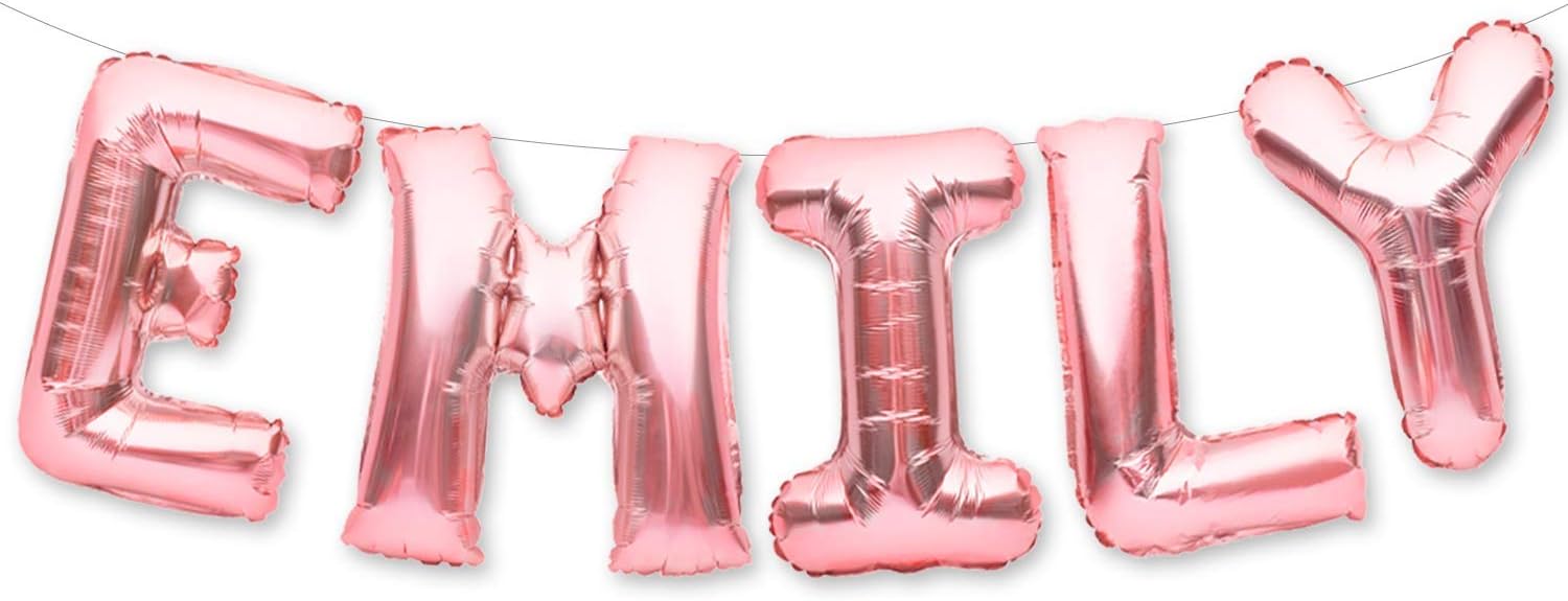 PartyForever EMILY Balloon Banner Big 16 Inch Rose Gold Foil Balloons Letters Name for Women and Girls Birthday Party Decorations and Wedding Supplies for Her