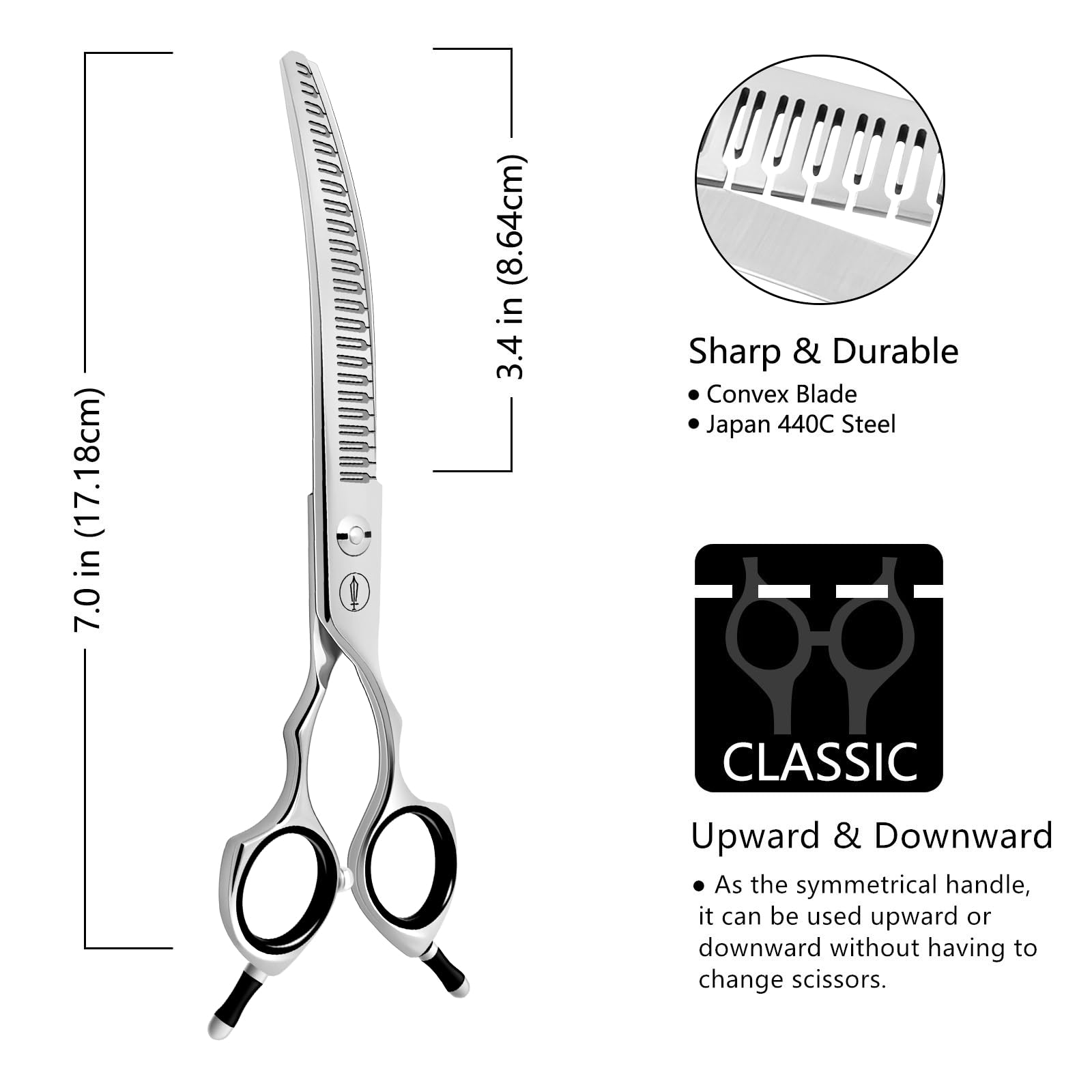 HASHIMOTO Curved Eraser Dog Grooming Scissors, 23 Teeth,7.0 Inch,80% Thinning Rate,Light Weight, Designed for Bulking Off Coat Quickly - Image 2