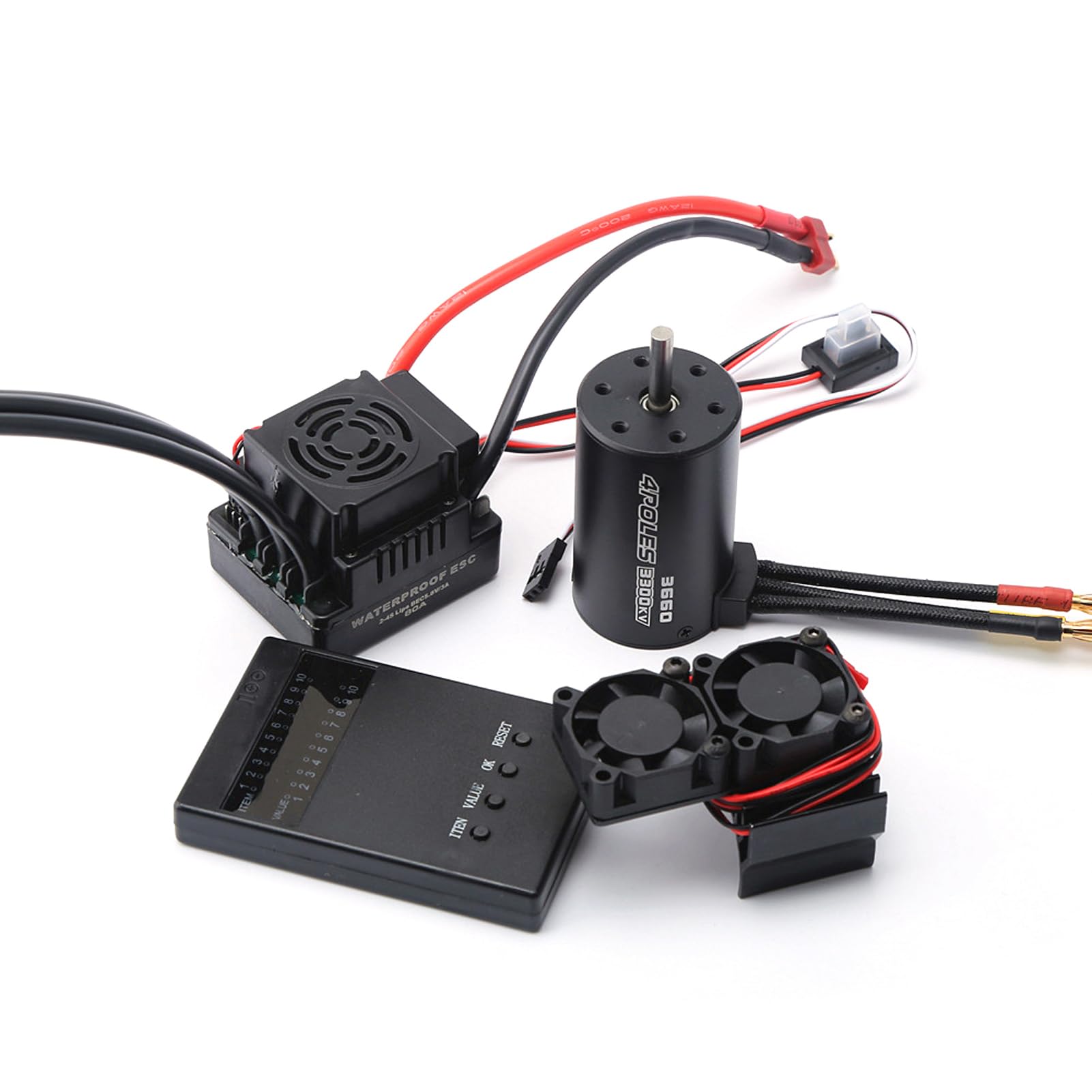 Wodoodporny Silnik Bezszczotkowy 3660 3800KV 80A Bezszczotkowa Karta do Programowania ESC z Radiatorem Silnika Zestaw Wentylatorów Chłodzących do 1/8 Zdalnie Sterowanego Samochodu Ciężarówka