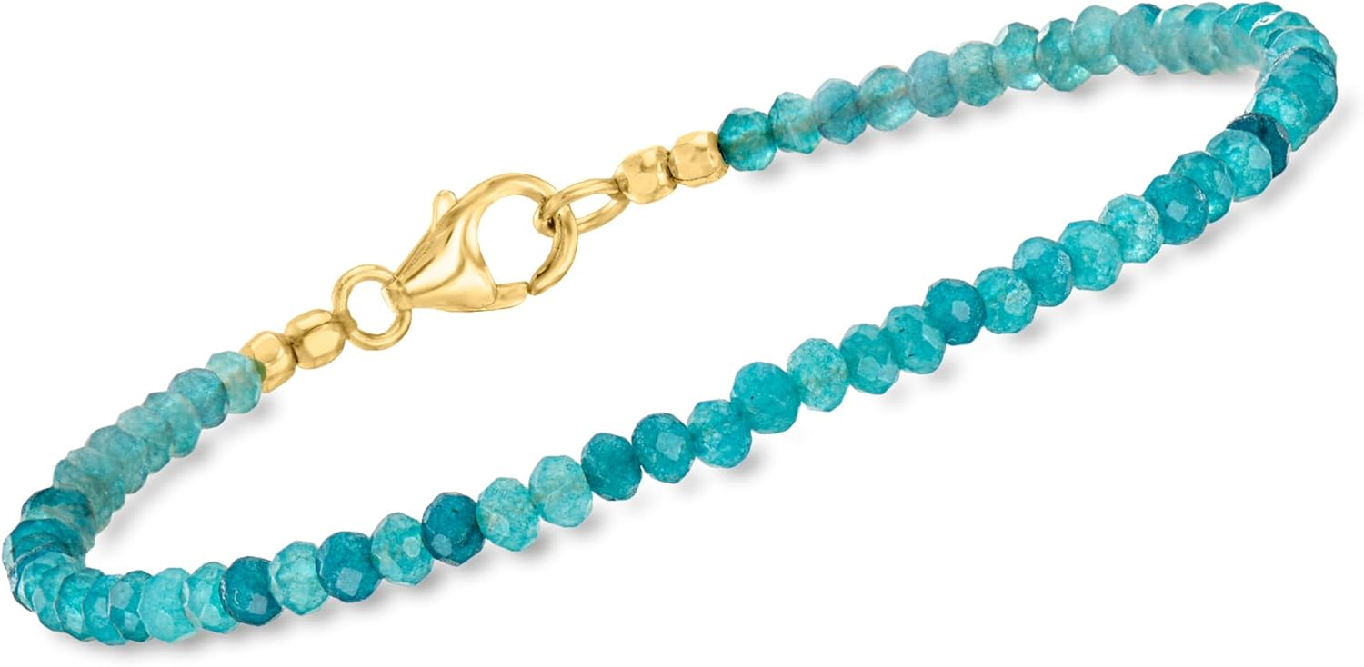 Ross-Simons Green and Blue Bead Bracelets in 18kt Gold Over Sterling