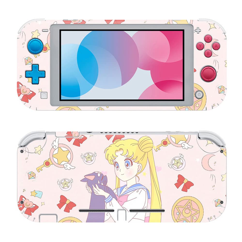 PERFECTSIGHTCompatible with Nintendo Switch Lite Skin Sticker Kawaii Cartoon Vinyl Decal Pretty Pattern Protective Film for NS Console & Joy-Con Controller & Dock (5,5-Sailor Luna)