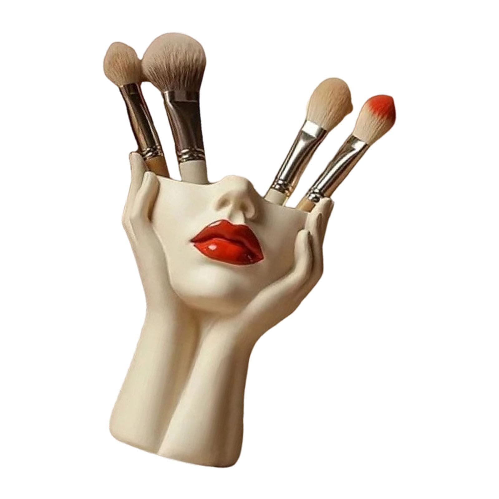 HDOYTXXM Compact Female Head Brush Holder Resin Ideal for Beauty Tools and Decoration Fashionable Female Head Resin Cosmetic Brush Holder