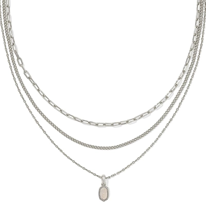 Mini Elisa Triple Strand Necklace in Iridescent Drusy, Rhodium-Plated Brass, Fashion Jewelry for Women