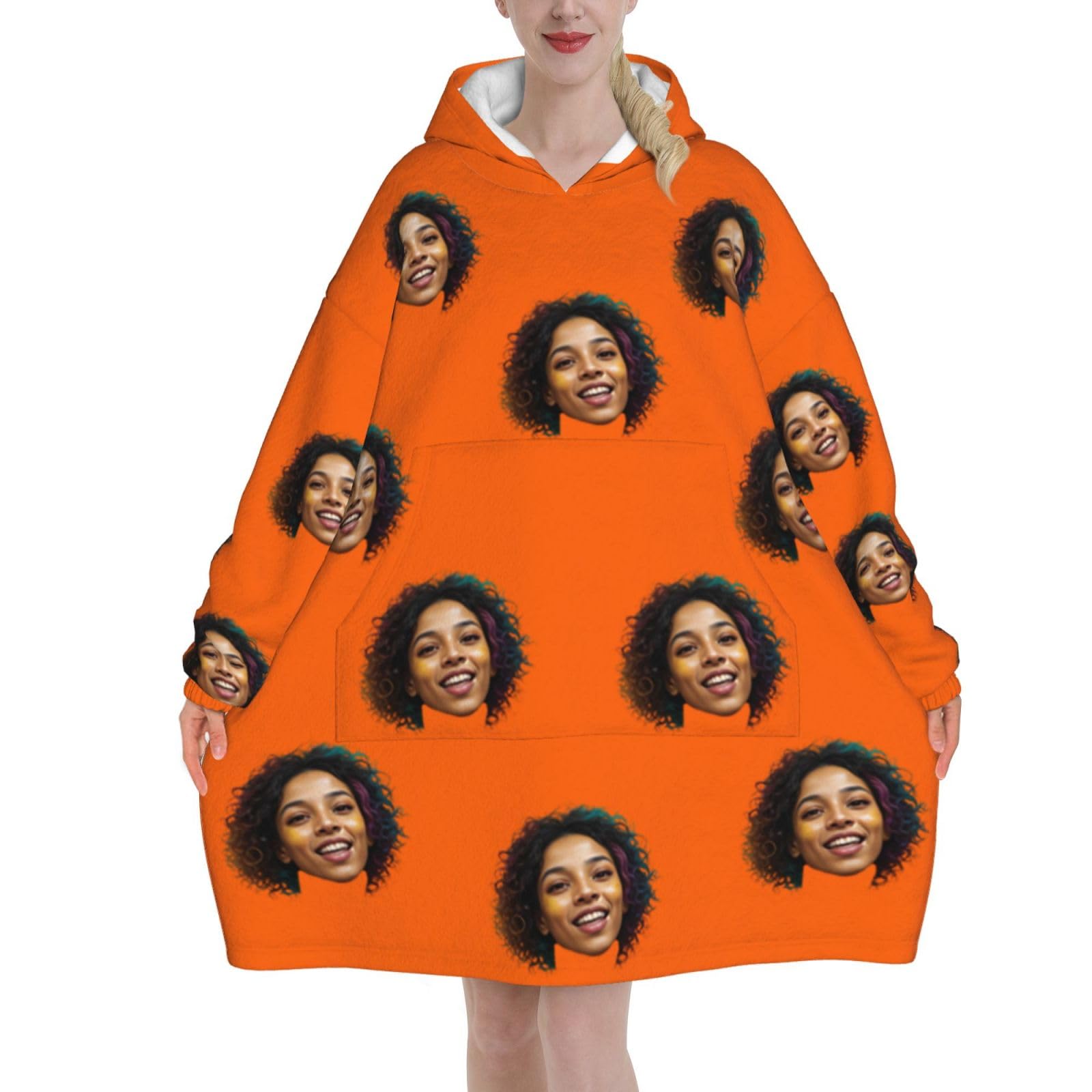 ＨＡＯＡＮＧＺＨＥ Custom Blanket Hoodie with Pocket, Custom Wearable Blanket Hoodie, for Women and Teenagers - Cosy Flannel Poncho Sherpa Hood, Customised Your Own Photo Text Face