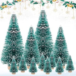 GIRAFEDA 28PCS Miniature Christmas Tree Bottle Brush Trees Mini Artificial Christmas Trees Tabletop Snow Frosted Trees Mini Christmas Trees with Wooden Base for Christmas DIY Craft Decoration(3 Size)