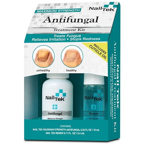 Nail Tek Kit antifúngico, antifúngico + renovación de tamaño de viaje, trata hongos de dedos y pies, acondiciona y protege cutículas y uñas