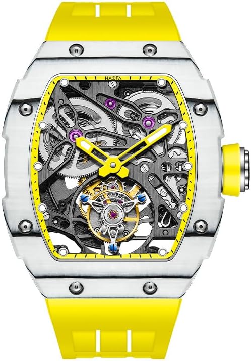 Haofa Tourbillon Mechanical Watch for Men Automatic Skeleton Watch Self-Winding Carbon Fibre Watch Sapphire Waterproof Luminous 72H Power Reserve Men's Watch 1901-1