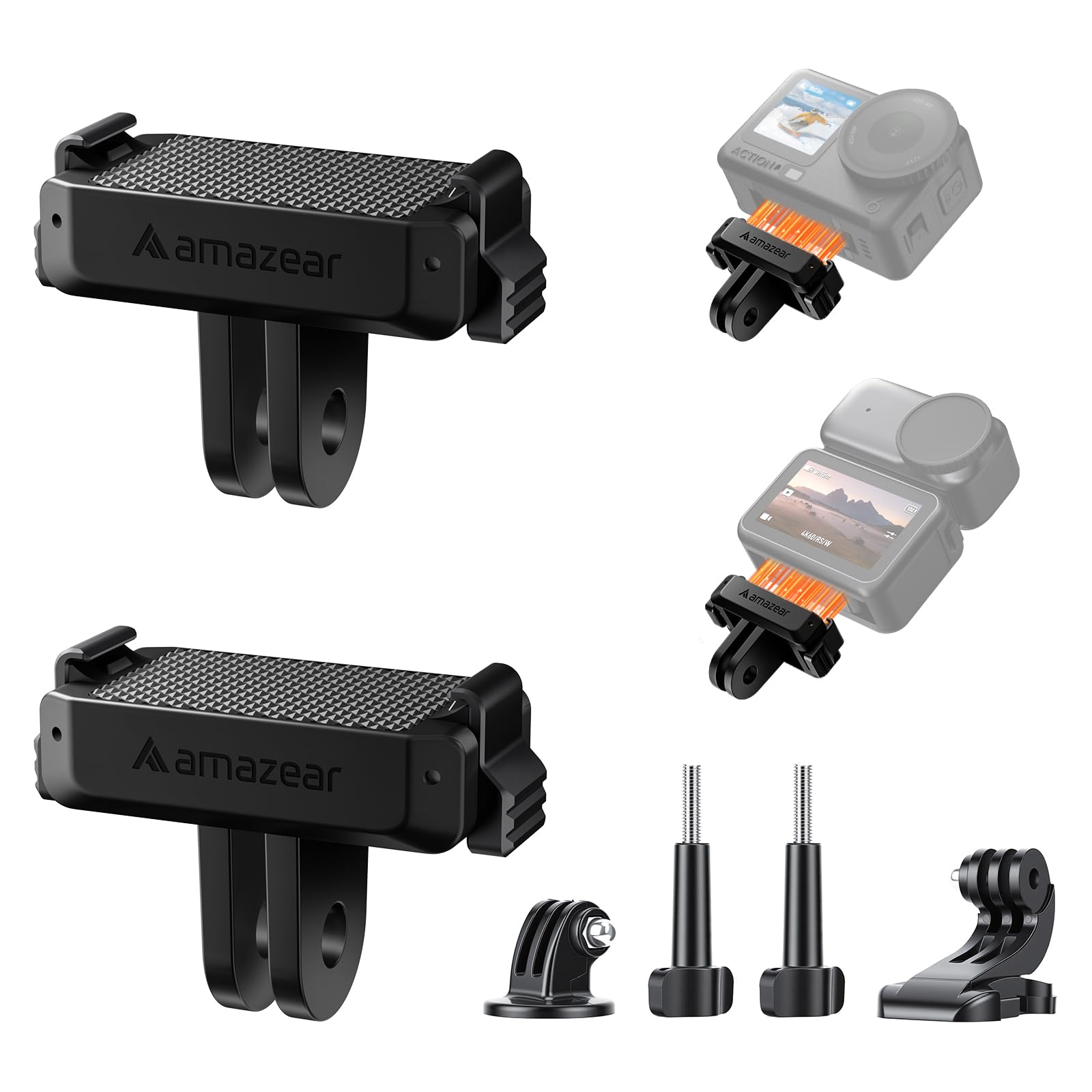 AMAZEAR Supporto adattatore a sgancio rapido magnetico in plastica per DJI Osmo Action6 / NANO（2pcs）, Supporto magnetico con interfaccia 1/4" e GO-Pro, Accessorio Supporto rotante a 360°