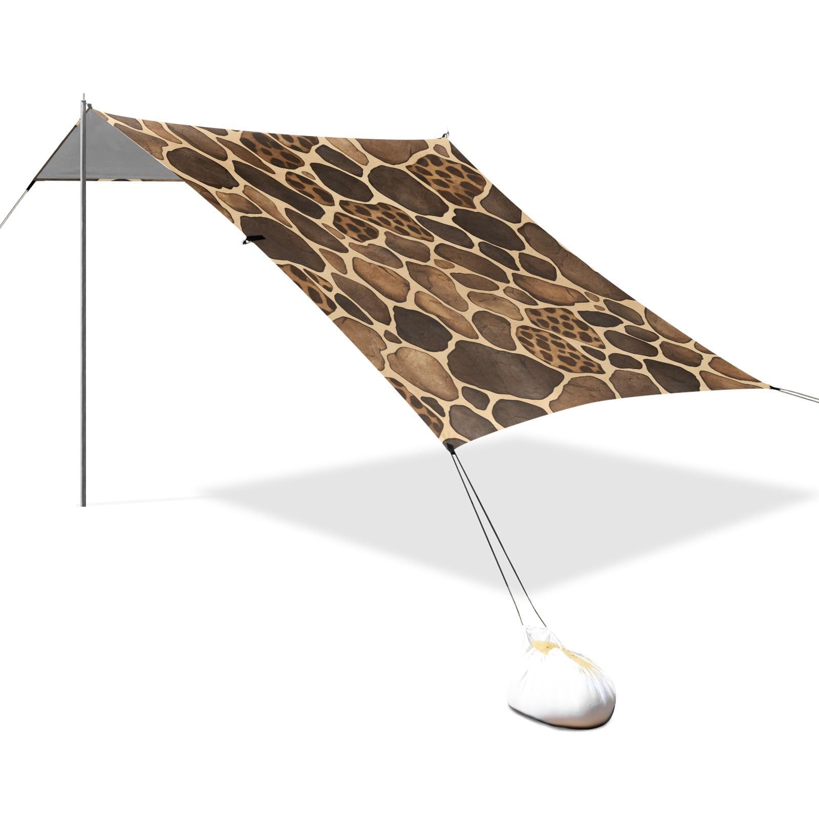 Leopard Skin Print Style FireBrick Beach Tent & Canopy UPF50 Waterproof Portable Sunshade with Sand Pockets for Camping, Picnics, Backyard