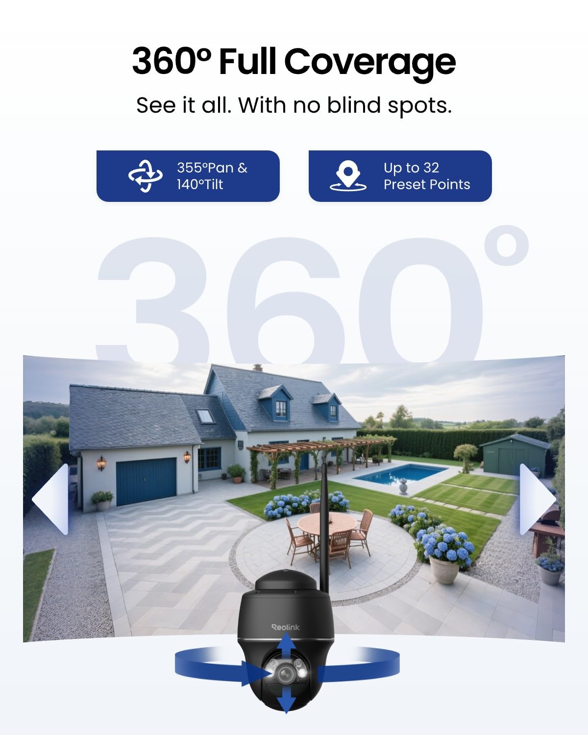 Reolink Solarna Kamera Bezpieczeństwa 5MP, Obrót i Przechył 355°/140°, Wykrywanie Osób/Pojazdów/zwierząt, Wi-Fi 2.4/5GHz, Czujnik PIR, Klatki, Rozmowa Dwukierunkowa, Argus PT(Czarna) + Panel Słoneczny