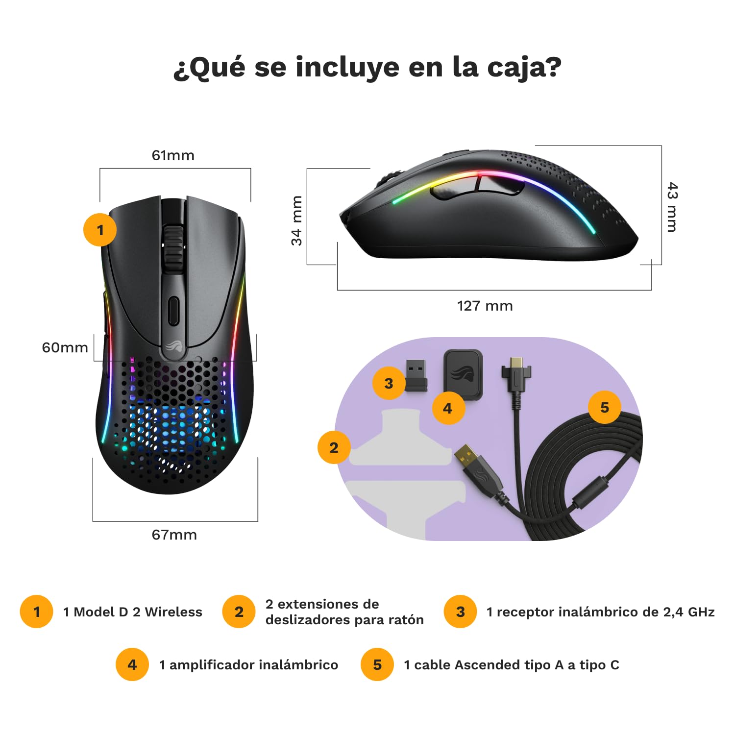 GLORIOUS Model D 2 Wireless Ratón Gaming Ergonómico Ligero (Negro) | Conectividad híbrida 2.4 GHz y Bluetooth, sensor BAMF 2.0 26K, switches 80M clics, tecnología Motion Sync, batería larga