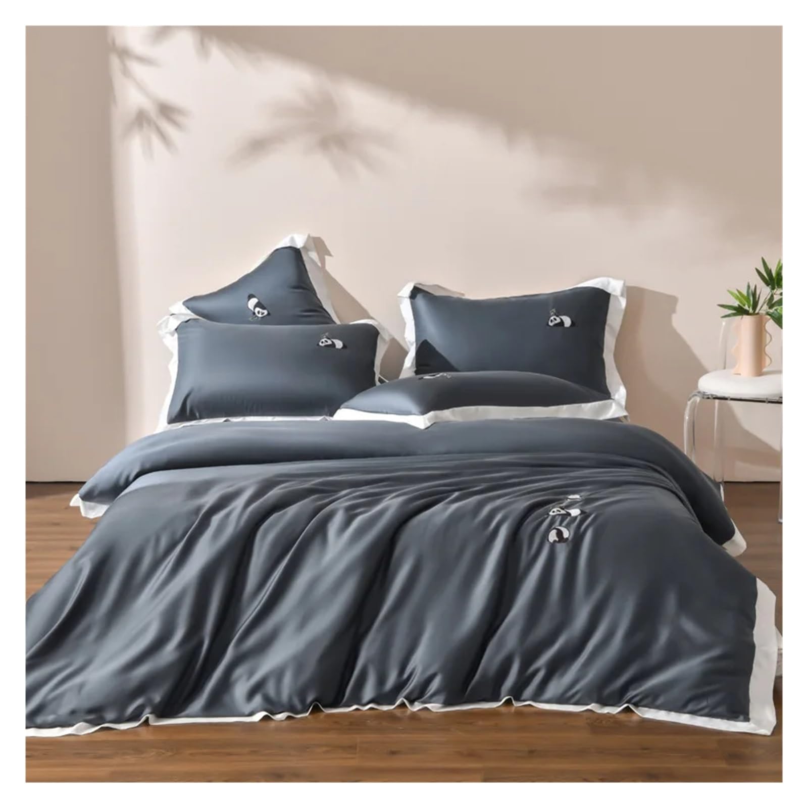 Sbcgfy A Duvet Cover Sets, Solid Color Class Embroidery Four-Piece Bedding Silk Quilt Cover,-Queen Size 1.8M Bed 4Pcs