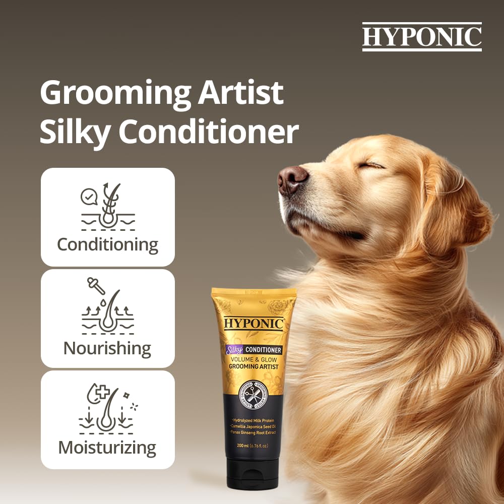 HYPONIC Grooming Artist Silky Conditioner (200 ml / 6.76 FL. oz) Für fließendes, glänzendes Fell – Premium-Conditioner mit seidigem Pflegeeffekt für Hunde und Katzen