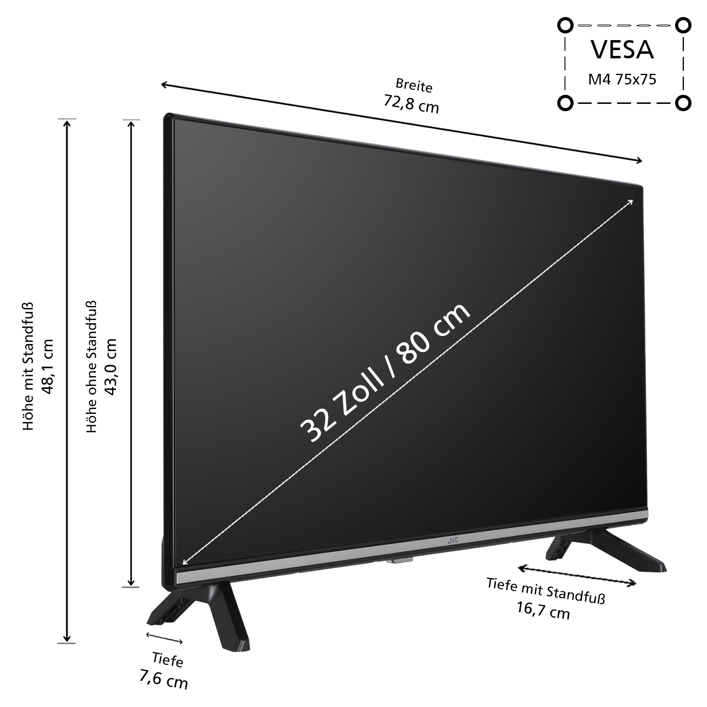 JVC Fernseher 32 Zoll Smart TV Powered by TiVo HD-Ready Fernseher, HDR TV mit Triple-Tuner, LED TV LT-32VH7555
