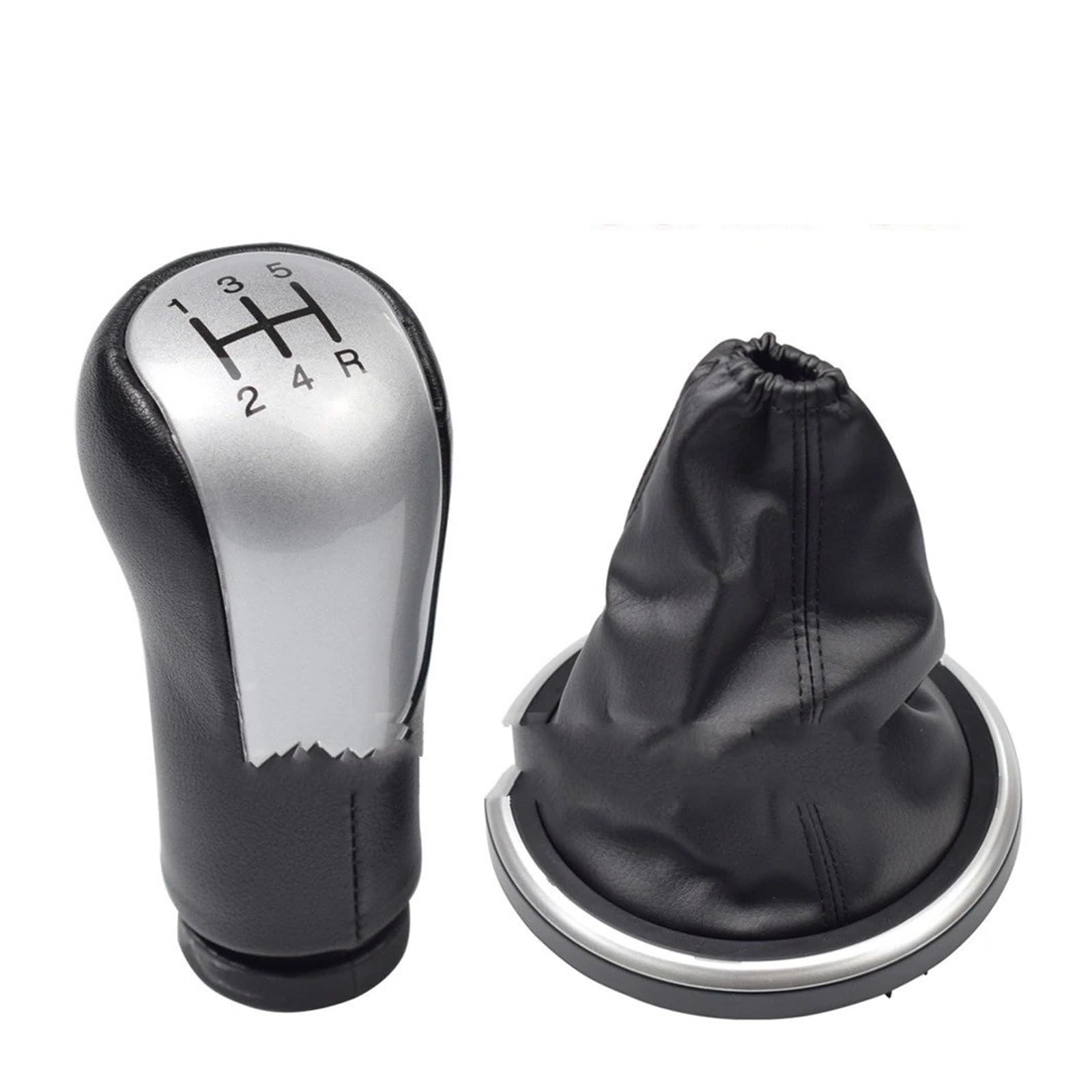 PYBYCEGNZK Car Interior Accessories for Fiesta 2002-2007 Manual 5 6 Speed Gear Shift Knob Lever Gaitor Shifter(5 Speed Silver Set)