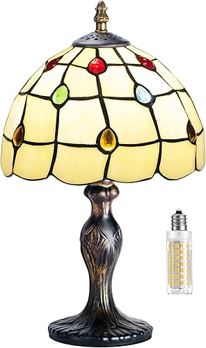 MIAOKE Tiffany - Lámpara de mesa con cuentas de cristal de colores, lámpara de mesa hecha a mano, lámpara de noche para escritorio, decoración