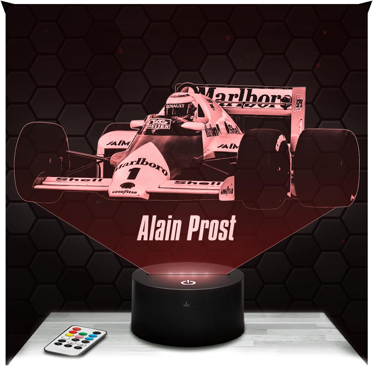 Lampephoto.fr - Alain Prost 3D Lamp, Night Light 3D LED Illusion Lamp, Decoration Formula 1 Single-Seater F1 Driver, Gift idea for Boy's Room, Night Light for Children's Bedroom, Gifts Merchandising
