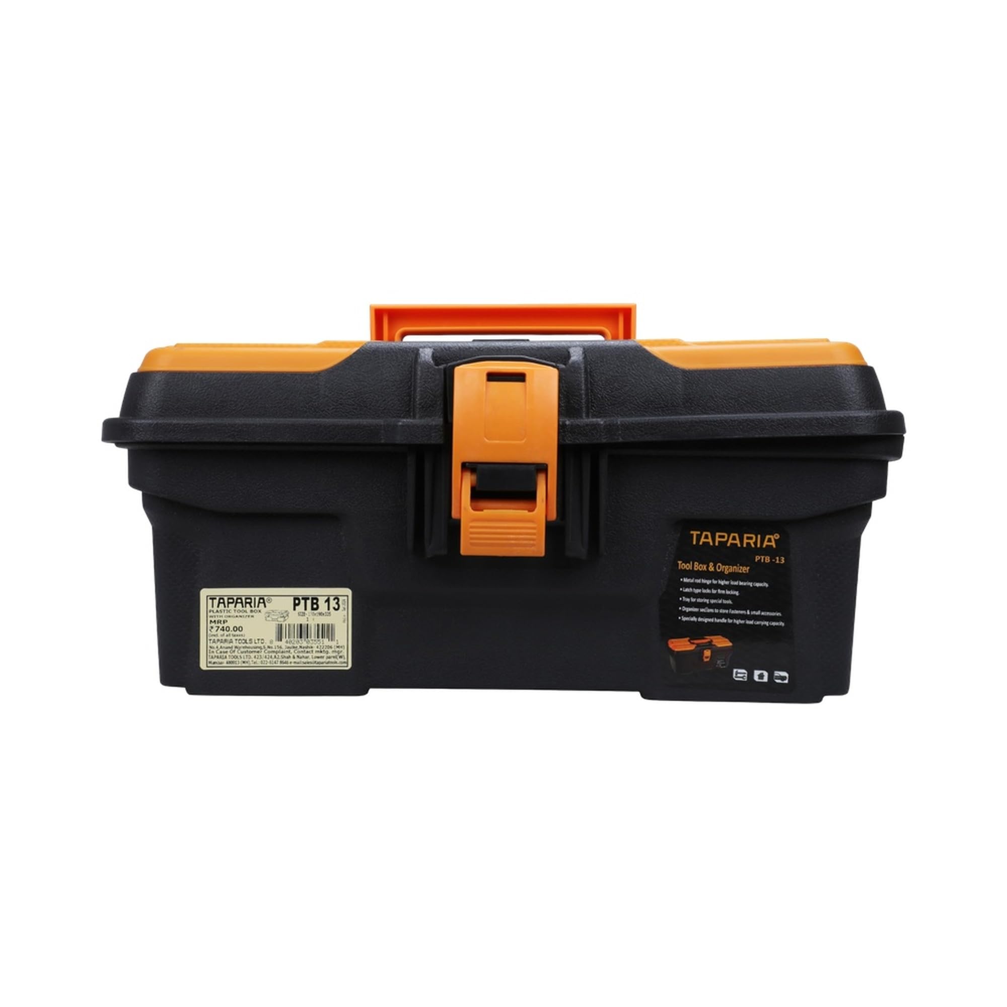 Taparia PTB13 Compact Plastic Tool Box with Organizer (Orange and