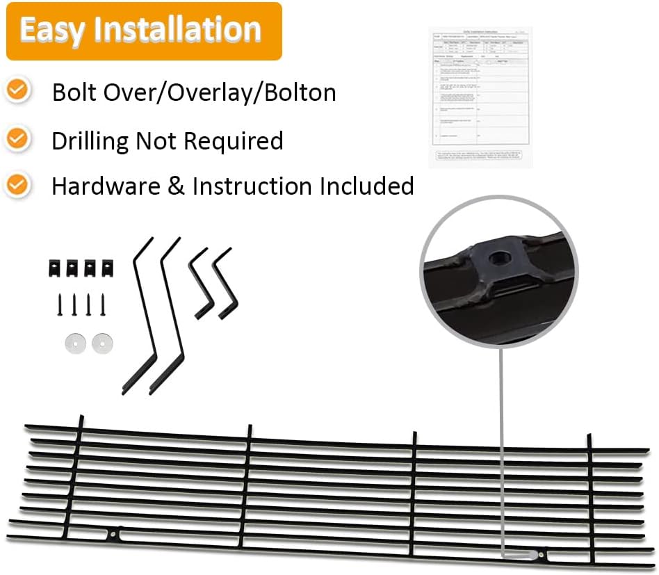 Black Front Bumper Grille Fits 2011-2016 Ford F-250/F-350/F-450/F-550 SD Billet Grill Insert for 11 12 13 14 15 15 2012 2013 2014 2015 f250/f350/f450/f550 Super Duty
