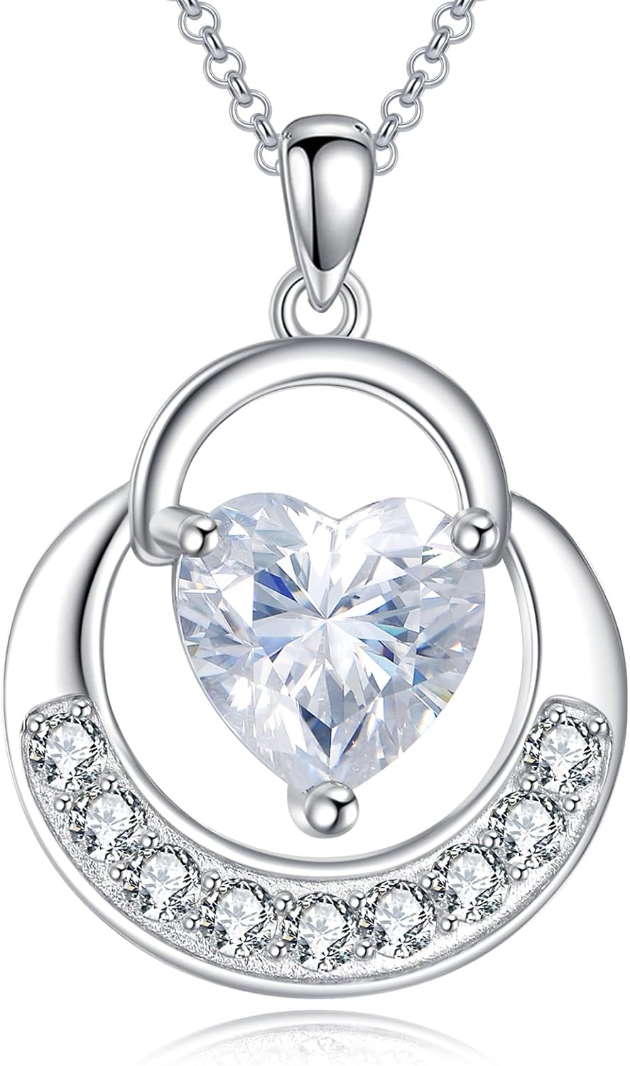 925 Sterling Silver Moissanite Heart Necklace for Women, Horseshoe Pendant Necklace Valentine's Day Birthday Mothers Day Graduation Jewelry Gifts for Her Mom Girlfriend Daughter 18+2"