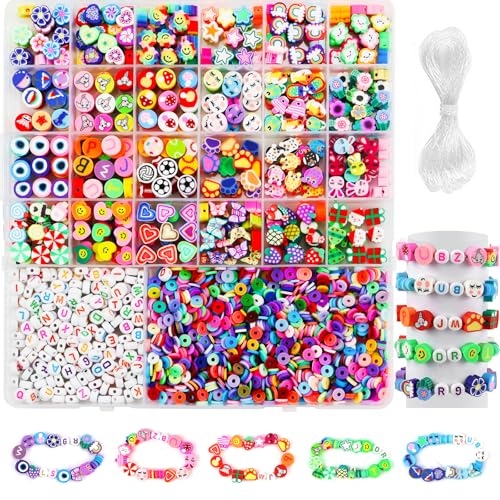 Raxfekro Lot de 2 300 perles pour bracelets pour enfants, perles à enfiler, perles avec lettres, convient pour la fabrication de bijoux, bracelets, colliers,...