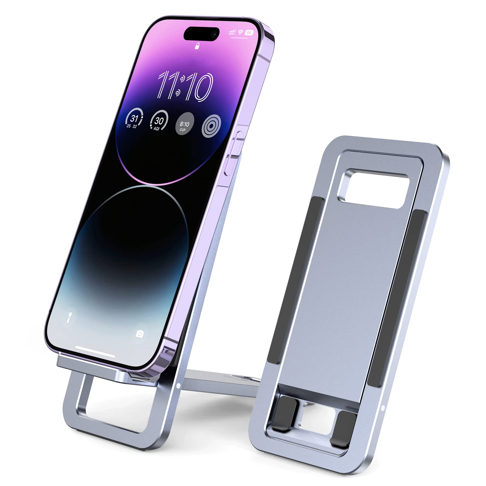 Cell Phone Stand, Foldable Aluminum Phone Holder, Ultra Slim Portable Adjustable mobile phone holder for iPhone, iPad, Samsung, HUAWEI And Other Smartphones, Kindle, Steam Deck, Switch, Tablet-Gray