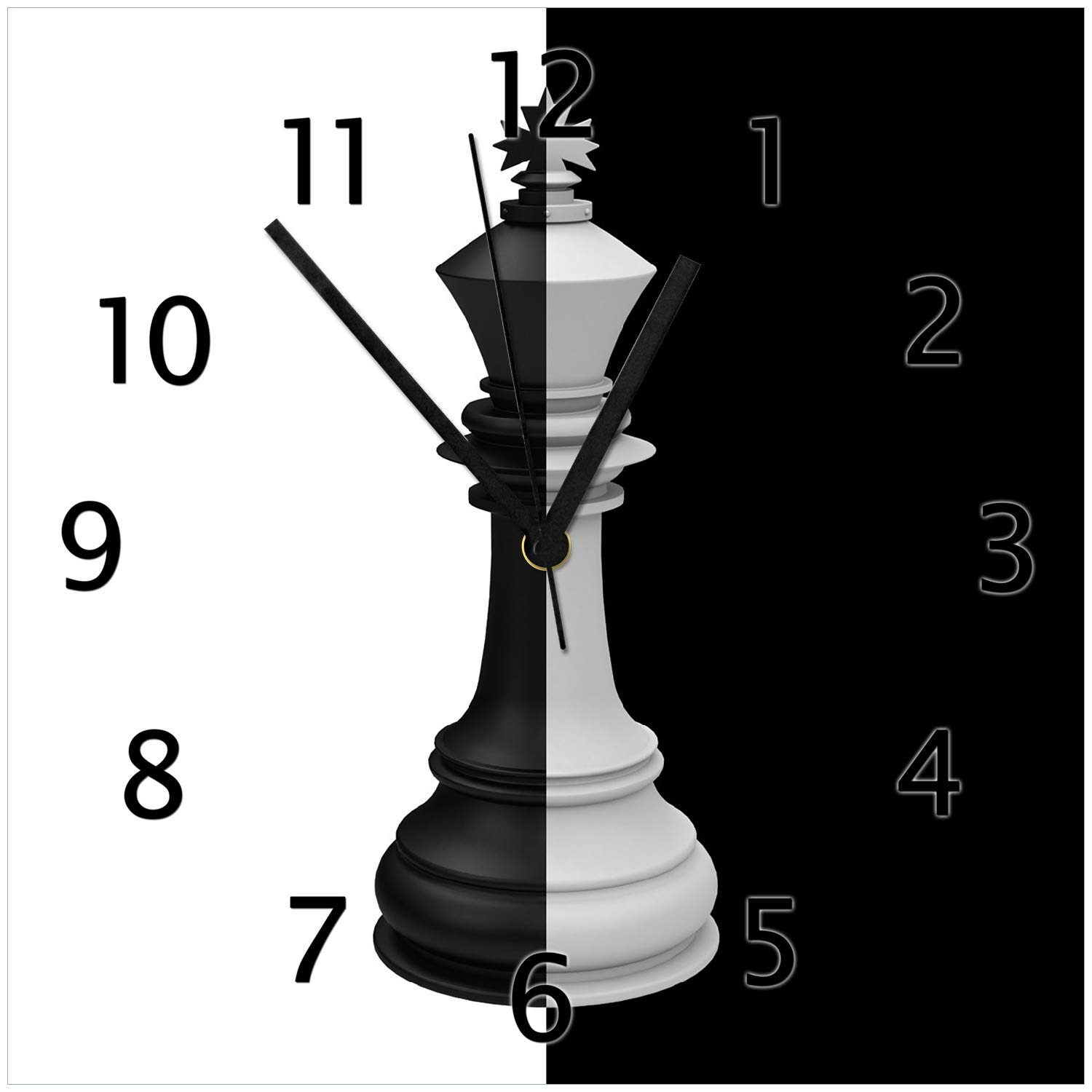 Wallario Design-Wanduhr Schachfigur schwarz-weiß aus Glas, Motiv-Uhr Größe 30 x 30 cm, Schwarze Zeiger