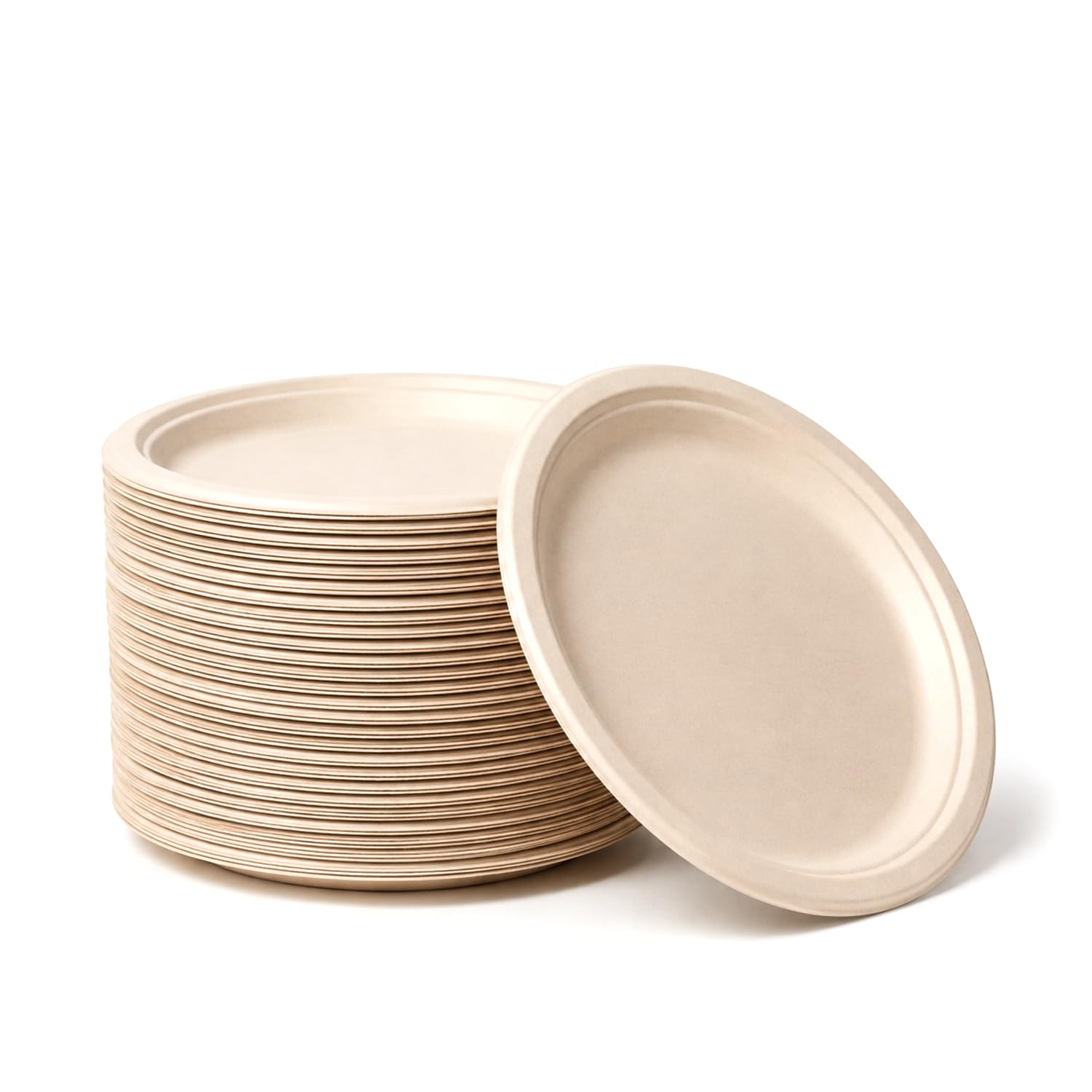 Bonkaso 7 Inch, Pack of 50 Bagasse Disposable Round Plates (Beige)| Eco-Friendly Sugarcane Paper Plates | Biodegradable, Compostable & Sturdy | Ideal for Snacks, Desserts, Parties, Weddings & Events