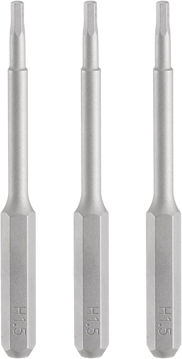 HARFINGTON 3pcs H1.5 Hex Screwdriver Bit 5/32" Hex Shank 45mm/1.77" Length Magnetic Hexagon Head S2 Steel Screw Driver Bit