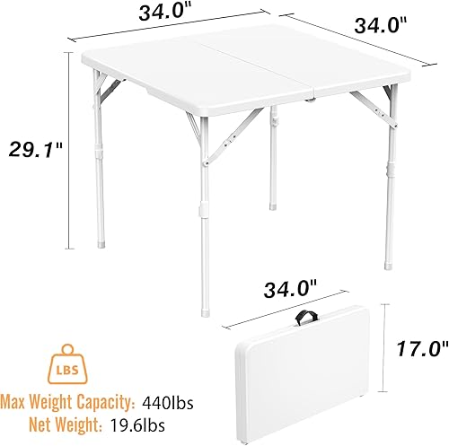 Miniatura 9 de Allpop Mesa plegable de plástico de 6 pies con asa de transporte, mesa de comedor plegable portátil para tarjeta de picnic, fiesta, eventos de boda,