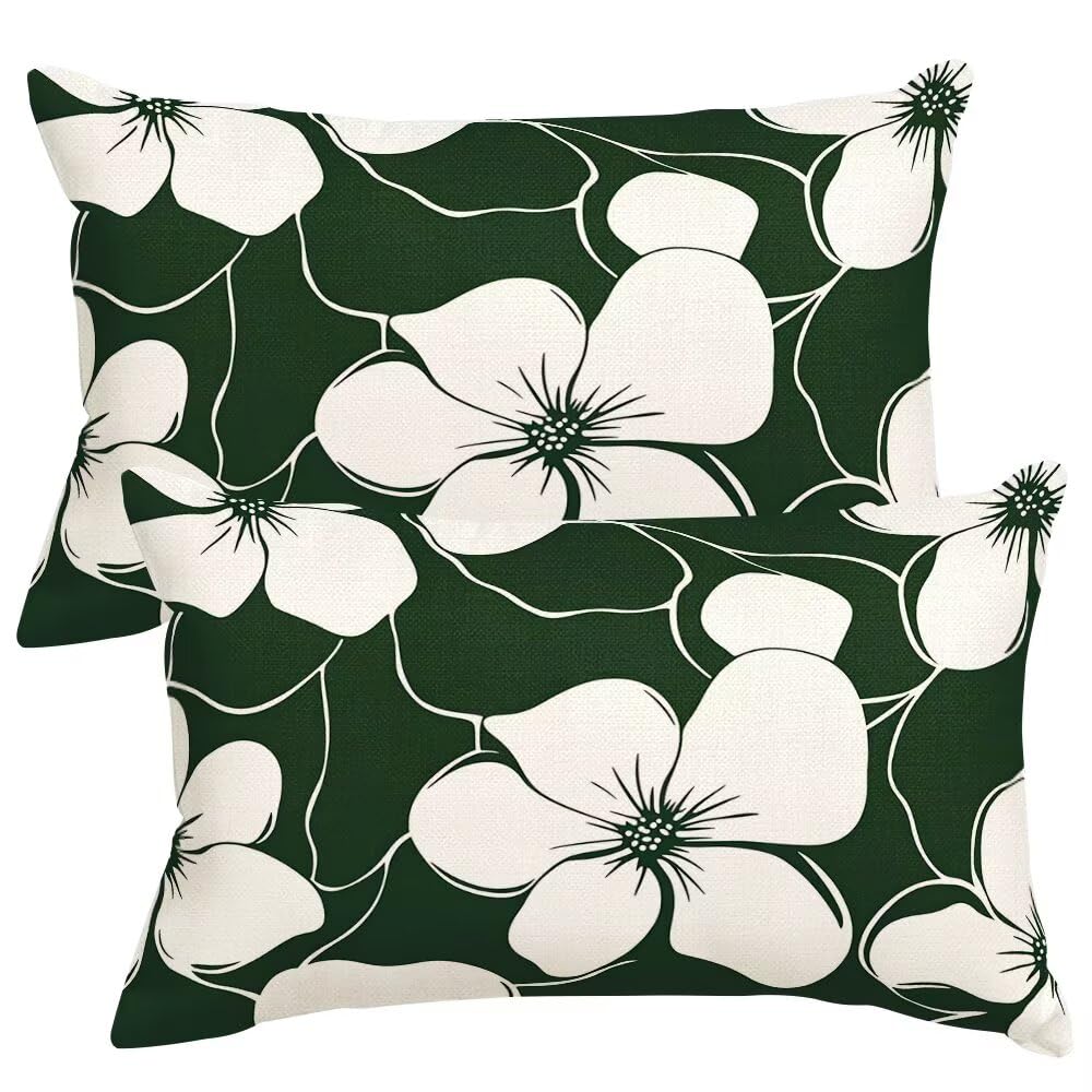 Cushion Covers 30cm x 40cm Dark Green Cushion Cover 12 x 16 Inches Pack of 2 Throw Pillow Covers Flowers Spring Sofa Cushions Decorative Pillowcases for Couch Living Room Bedroom Home Decor -SC365