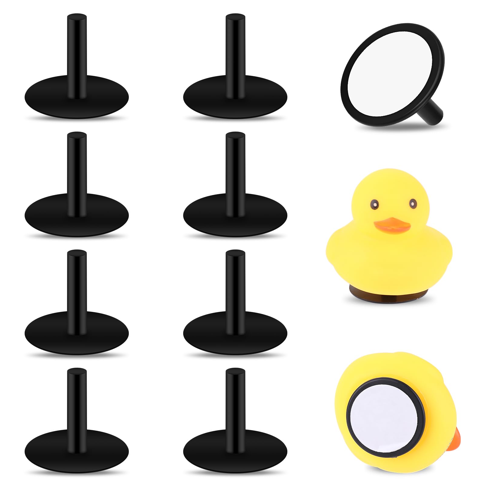 Ouligay 10Pcs Rubber Duck Mount Black Plastic Rubber Duck Holder Self-Adhesive Plug Rubber Duck Holder for Car Dashboard Dash Fixed Display Gift for Car Lover Excluding Rubber Duck