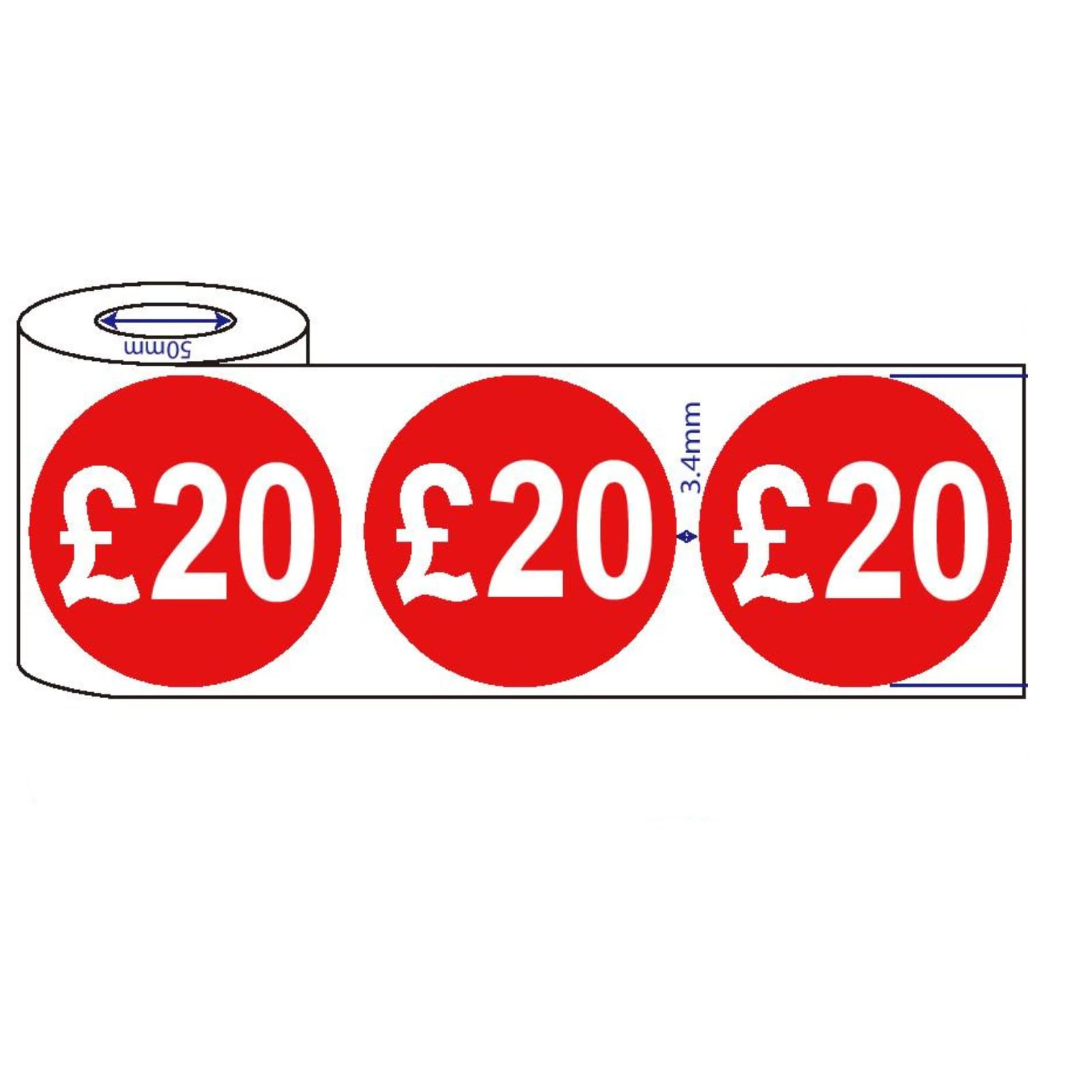 500x 45mm £11-£20 Red Self Adhesive Round Price Stickers (£20)