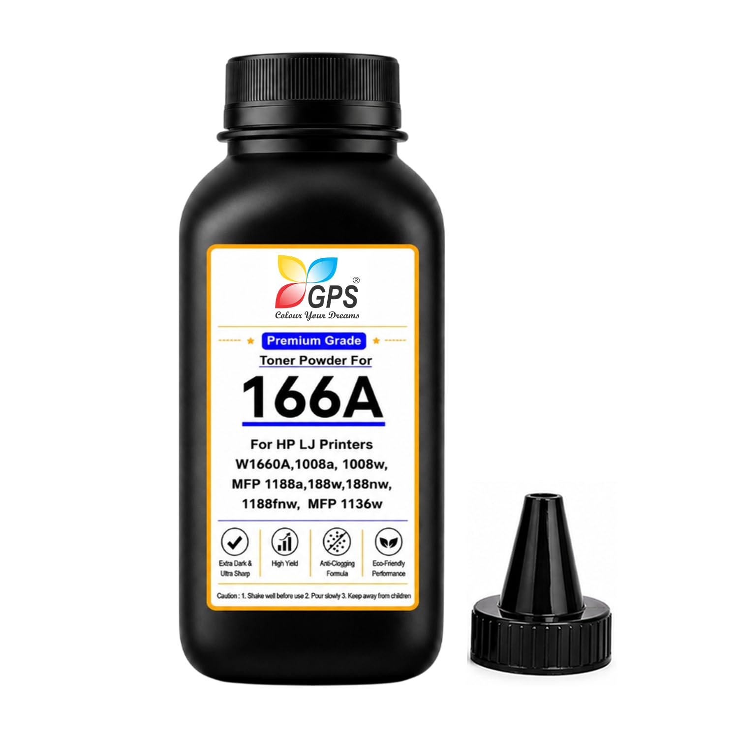 GPS Colour Your Dreams 166A Toner Powder Refill | Ultra Fine Black Toner for HP W1660A Laser Printer Cartridge | Compatible with HP 1008a, 1008w, 1188a, 1188w, 1188fnw Printers (80g) (166A Bottle - 1)-image-34