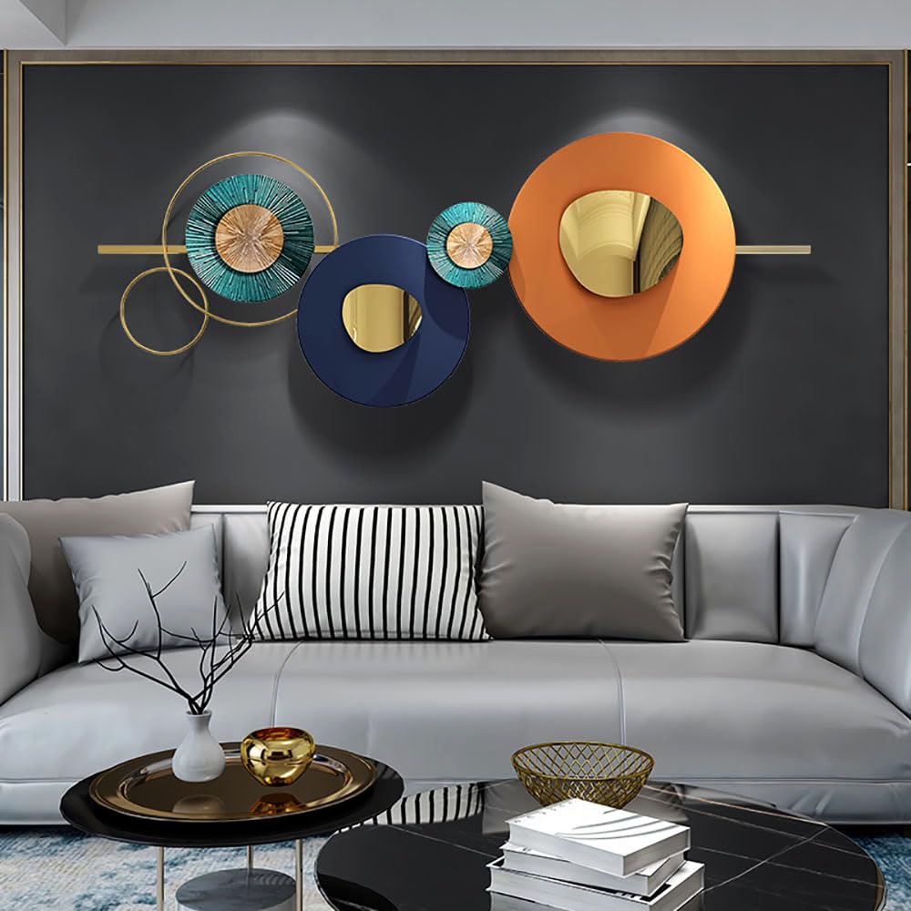 Amazon.co.jp: 抽象的な幾何学的な円形の金属壁アート装飾、リビング