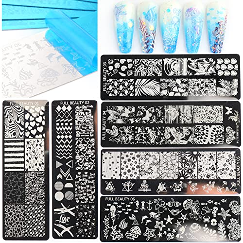 6Pcs Stamp For Nails Plate Set Stamp Tool For Nails Flower Beauty Butterfly Stamps Gel Polish Design Nail Art Stamper For Slow Drying Nail Polish Nail Stamper Plates Manicure Set Nail Art Kit #TOP22